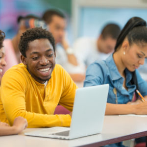 College age students studying together.