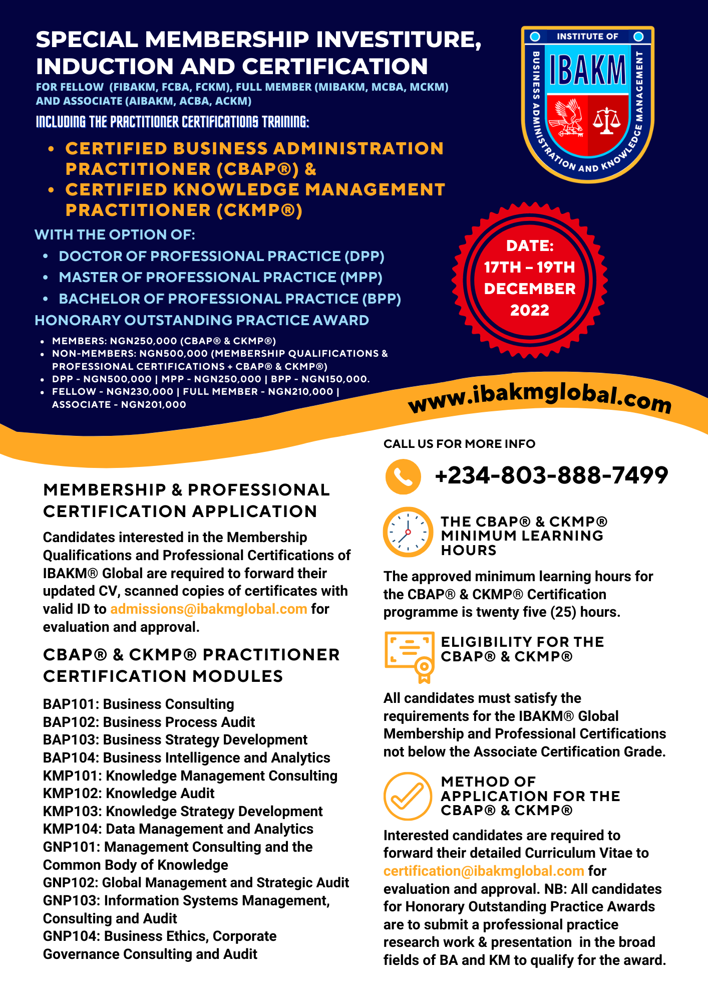 Special Membership Investiture, Induction and Certification/Practitioner Certifications Training